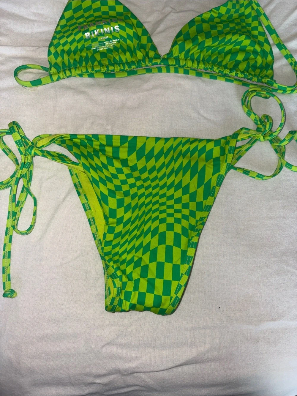 Frankies Bikinis Green Checkerboard Tie Bikini